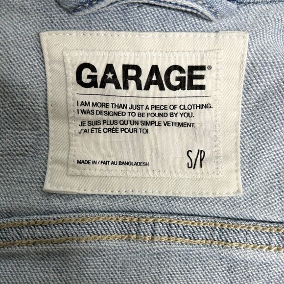 Garage Distressed Light Wash Blue Denim Button Up Collared Jean Jacket Women’s S - Picture 4 of 10